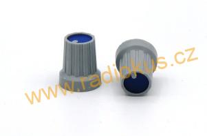 Knoflík plastový 4mm šedý/modrý , nasazovací bez zajištění