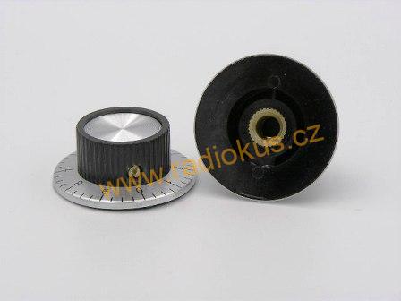 Knoflík plastový 6mm černý/stříbrný se stupnicí