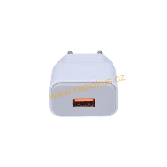 USB nabíjecí adaptér, fast charge : 1x USB Qualcomm, 5V2A/9V1.5A/12V1A, AC 230V, bílošedý