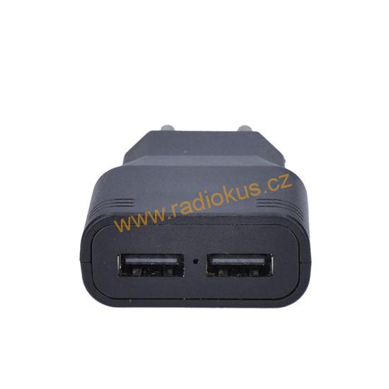 USB nabíjecí adaptér, 2x USB, 3100mA max., AC 230V, černý