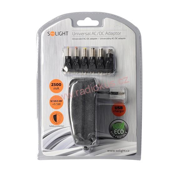 Univerzální síťový adaptér 3-12V/2500mA, stabilizovaný, výměnné konektory