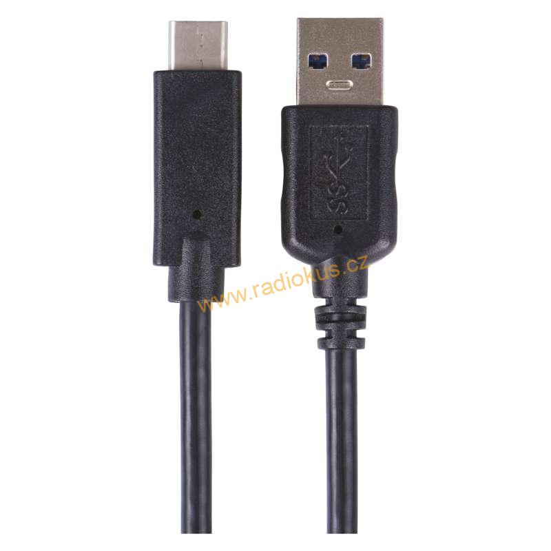 USB kabel 3.0 USB A vidlice - USB C vidlice 1m černý, Quick charge