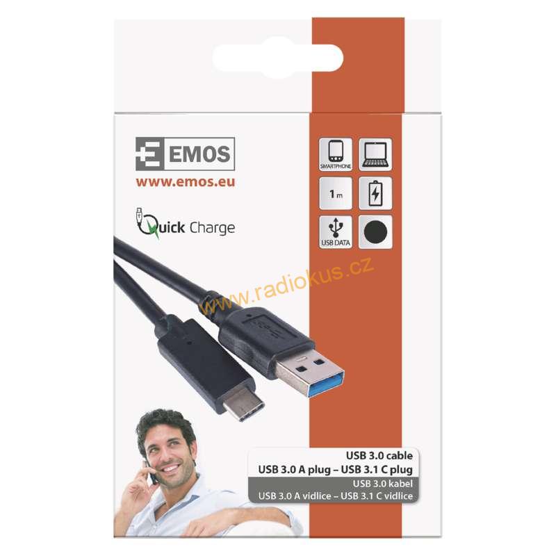 USB kabel 3.0 USB A vidlice - USB C vidlice 1m černý, Quick charge