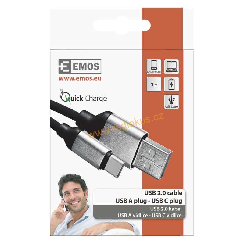 USB kabel 3.0 USB A vidlice - USB  C vidlice 1m černý , Quick Charge