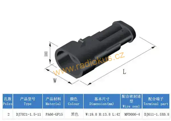 Konektor vodotěsný 2P , sada vidlice + zásuvka , kabel 1,5-2,5mm