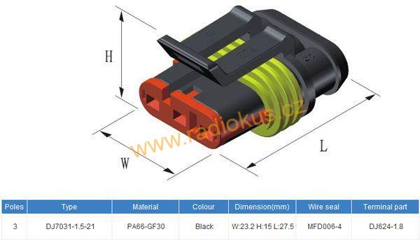 Konektor vodotěsný 3P , sada vidlice + zásuvka