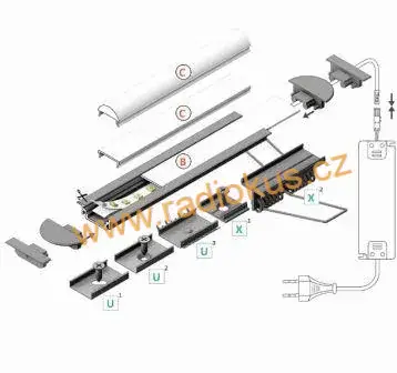 AL lišta pro LED pásek , zapuštěná , délka 2 m