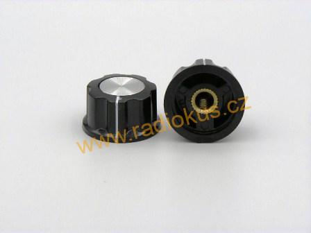 Knoflík plastový 6mm černý nasazovací se zajištěním šroubkem , průměr 23mm