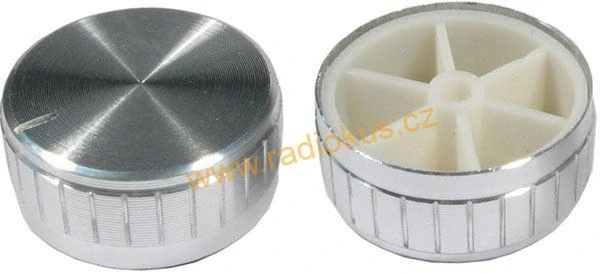 Knoflík hlíníkový+ plastovový 6mm stříbrný , nasazovací bez zajištění, 40x17mm,