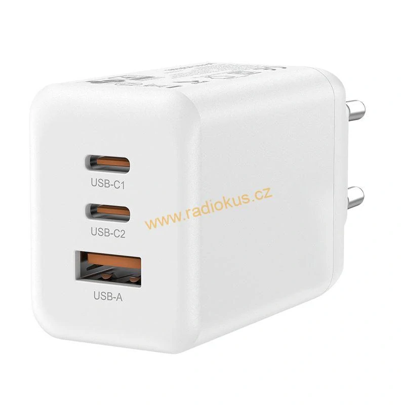 Univerzální napájecí adaptér fast charge USB-A + 2x USB-C , 65W GaN