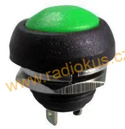 Spínač tlačítkový OFF - ( ON ) , zelený , 1A/250V , plast