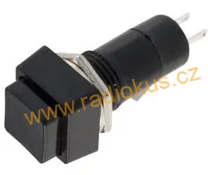 Spínač tlačítkový OFF - ( ON ) bez aretace , černý hranatý , 1A/250V , plast