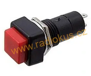 Spínač tlačítkový OFF - ( ON ) bez aretace , červený hranatý , 1A/250V , plast