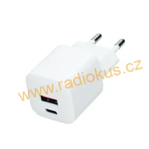Univerzální napájecí adaptér USB A+C 20W PD , fast charger GaN