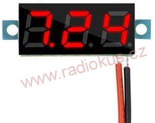 Voltmetr panelový LED červený, 3,5-30V DC