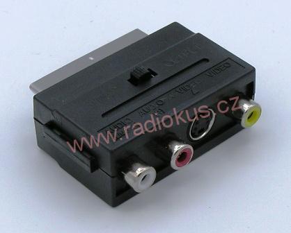 Redukce SCART vidlice / 3 x CINCH zásuvka + SVHS zásuvka s přepínačem