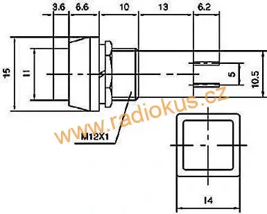 Spínač tlačítkový ON - OFF , červený hranatý , 1A/250V 