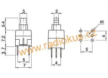 Spínač tlačítkový ON - ON , 0,5A/12V , do DPS s aretací , 7x7x7,2mm