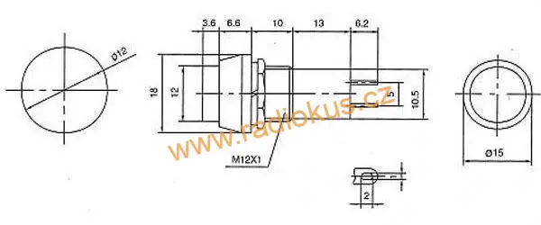 Spínač tlačítkový OFF - ( ON ) bez aretace , zelený kulatý , 1A/250V , plast