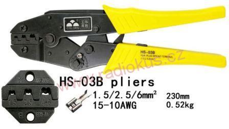 Kleště lisovací HS-03B na neizolované fastony 1,5+2,5+6mm2