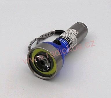 Ruční LED svítilna S-122 kovová, 1 x 3W + 1 x 1W , 3xAAA, modrá
