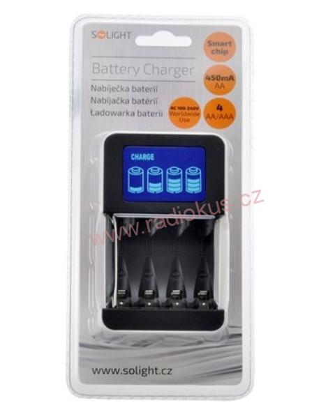 Solight nabíječka s LCD displejem, AC 230V, 450mA, 4 kanály, AA/AAA, řízená mikroprocesorem