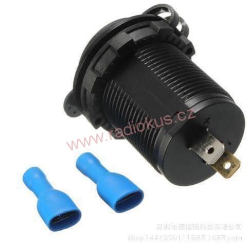 Napájecí USB zdroj vestavný 2xUSB , 2x2,1A , matice , 12-24V DC , voltmetr 10-30V