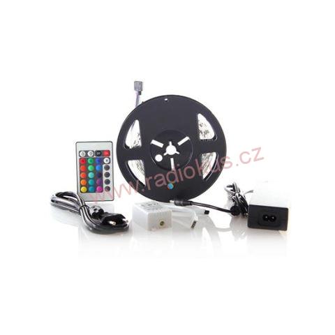  LED světelný pás, RGB, 3m, sada s 12V adaptérem a dálk. ovladačem, 7,2W/m, IP20