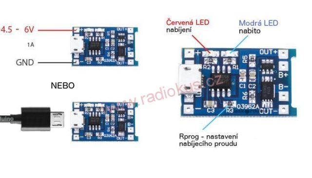M 401A - Nabíječka Li-Ion článku 1A s ochranou, modul s IO TP4056 , micro USB