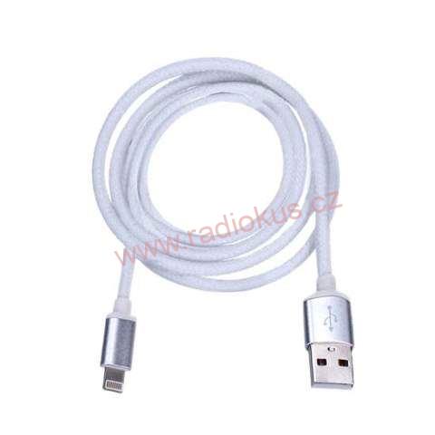 Kabel USB 2.0 A konektor - Iphone Lightning konektor, silikonový , bílý, 2m