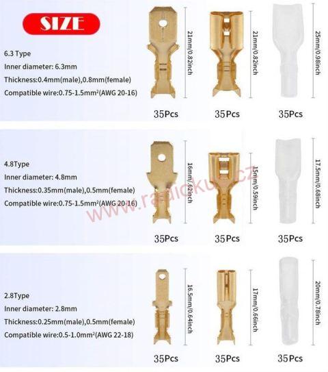 Fastony, zdířky a krytky 2,8-4,8-6,3mm - sada 315ks