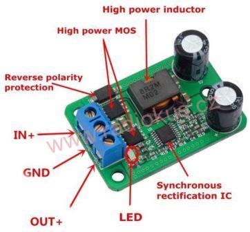 M 398F Napájecí modul, step-down měnič vst. 9-35V výst. 5V/5A, svorkovnice