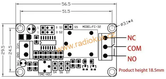 M 482C Časový spínač FC-32 0,1sec-1hod s relé, napájení 12V