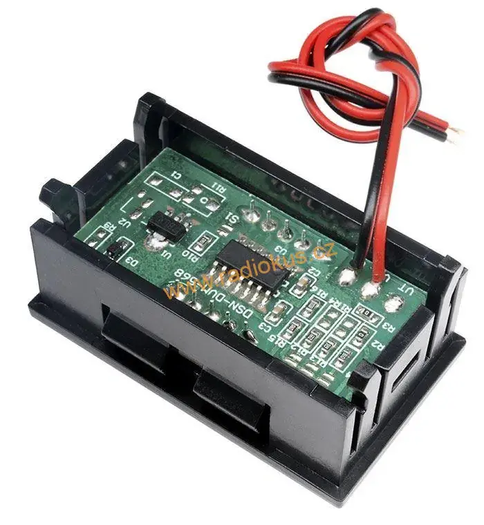 Voltmetr panelový LED červený, 3,5-30V, NC064, 2 vývody