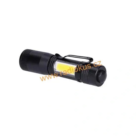 LED kovová svítilna, 150 +60lm, 3W + COB, AA, černá