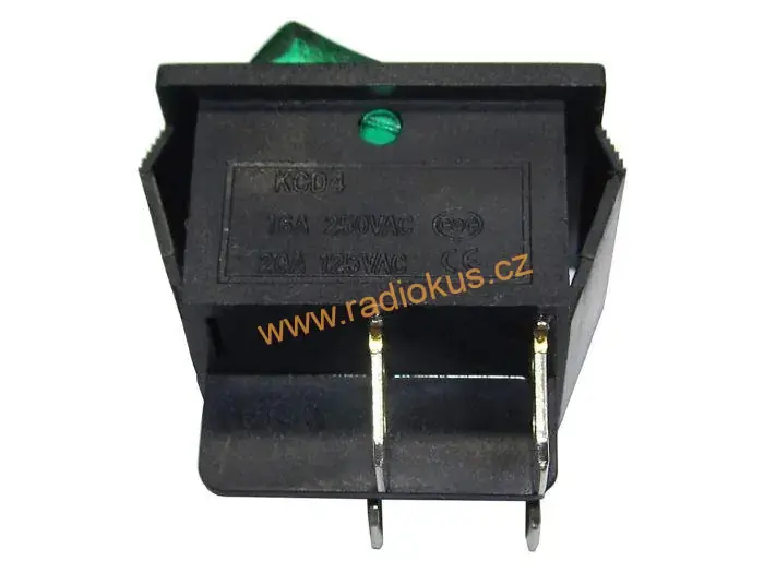 Kolébkový spínač ON - OFF 16A / 250V , zelený , aretovaný , 31 x 25,3 mm