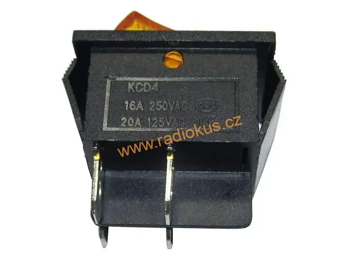 Kolébkový spínač ON - OFF 16A / 250V , oranžový , aretovaný , 31 x 25,3 mm