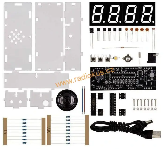 Digitální hodiny LED- bílé s teploměrem a reproduktorem - stavebnice