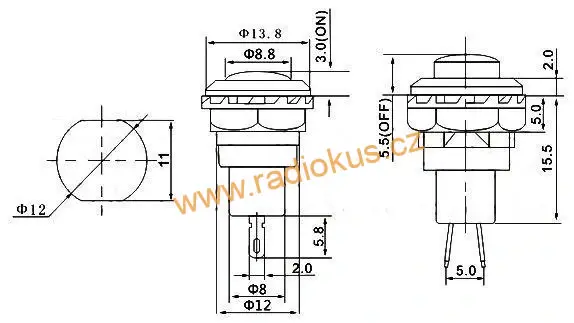 Spínač tlačítkový OFF - ( ON ) , černý , 1A/250V , plast