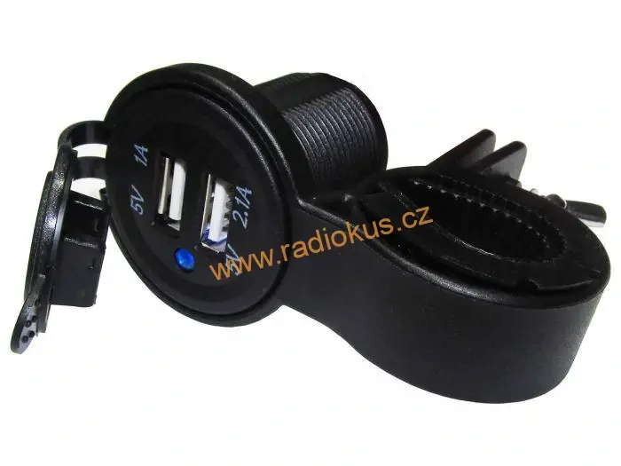USB zdroj pro montáž na řídítka , vodotěsný , USB A 2,1A + 1,0A , DOPRODEJ !