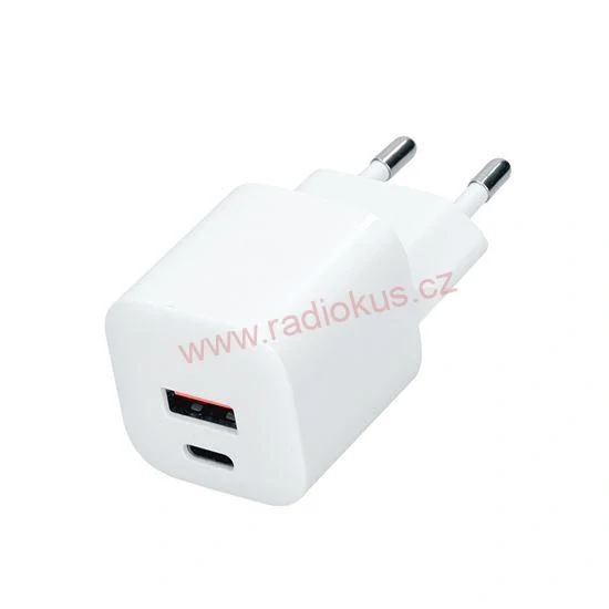 Univerzální napájecí adaptér USB A+C 20W PD , fast charger GaN