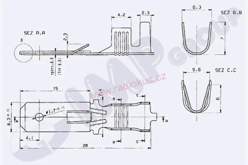 Faston 6,3mm vidlice neizolovaná s jazýčkem