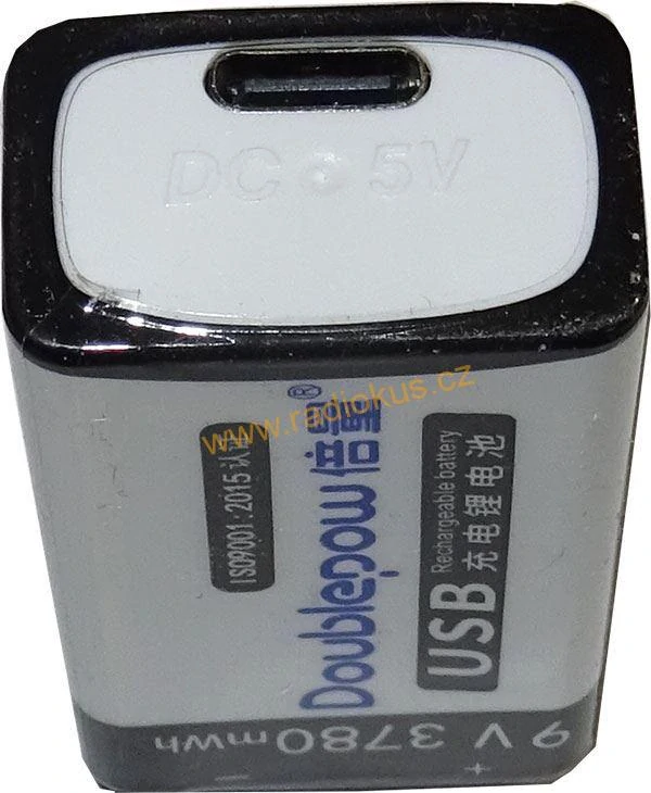 Nabíjecí baterie Li-ion 9V 420mAh 6F22, Doblepow, napájení USB-C