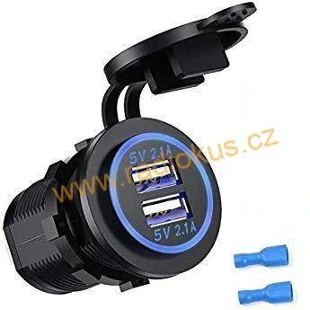 Napájecí USB zdroj vestavný 2xUSB , 2x2,1A , matice , 12 DC , modré podsvětlení