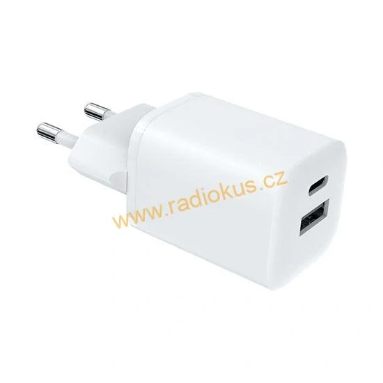USB nabíjecí adaptér , fast charge , GaN , USB A + C , 33W PD , bílý