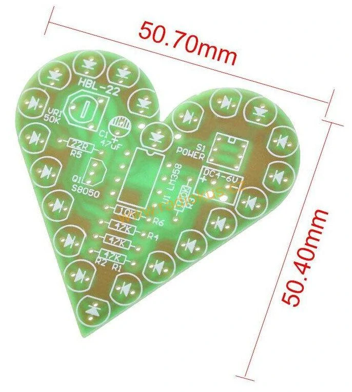 W805B - Blikající srdce červené , 4,5 - 6V , stavebnice
