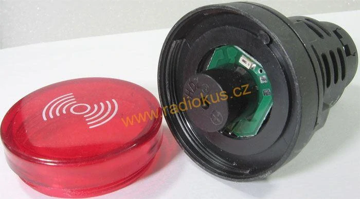 LED kontrolka 230V AC červená s akustickou signalizací , 37mm