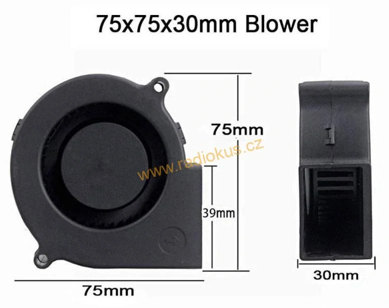 Ventilátor radiální 75x75x30mm 12V / 0,33A , kuličková ložiska