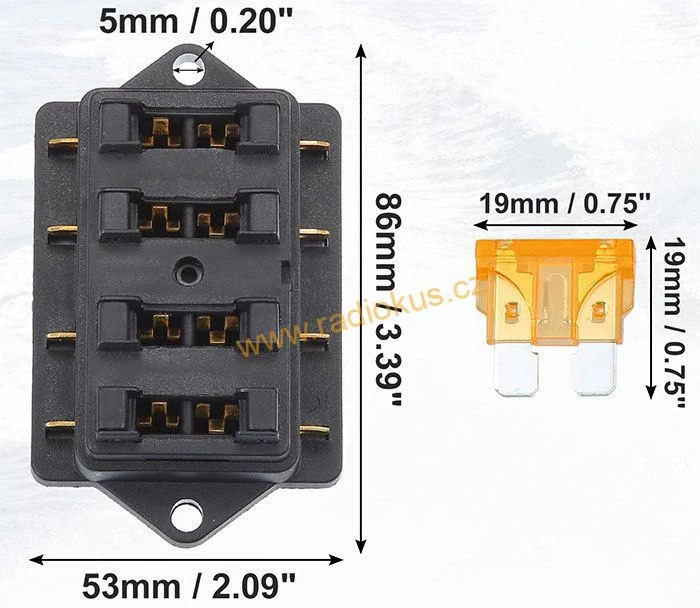 Distribuční blok - 4 pojistky , pojistkový držák