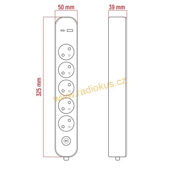 Přepěťová ochrana, 5 zásuvek, 1,5m, bílá , USB A + C